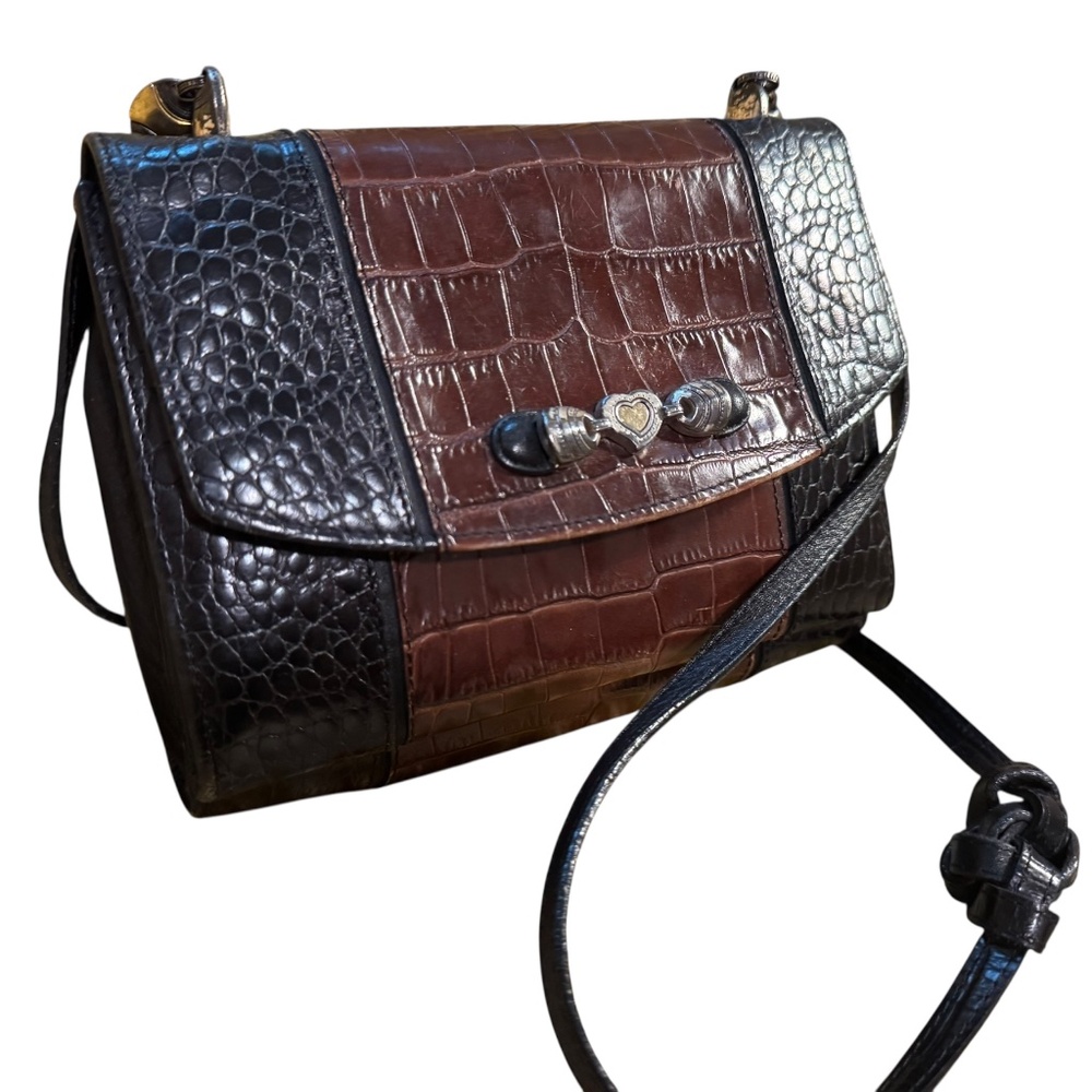 Brighton Black and Brown Croc-Embossed Crossbody Bag
